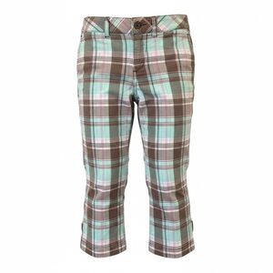 Y2K Vintage Plaid Limited Too Capri Pants Girls Size 14 Brown Teal Pink Silver